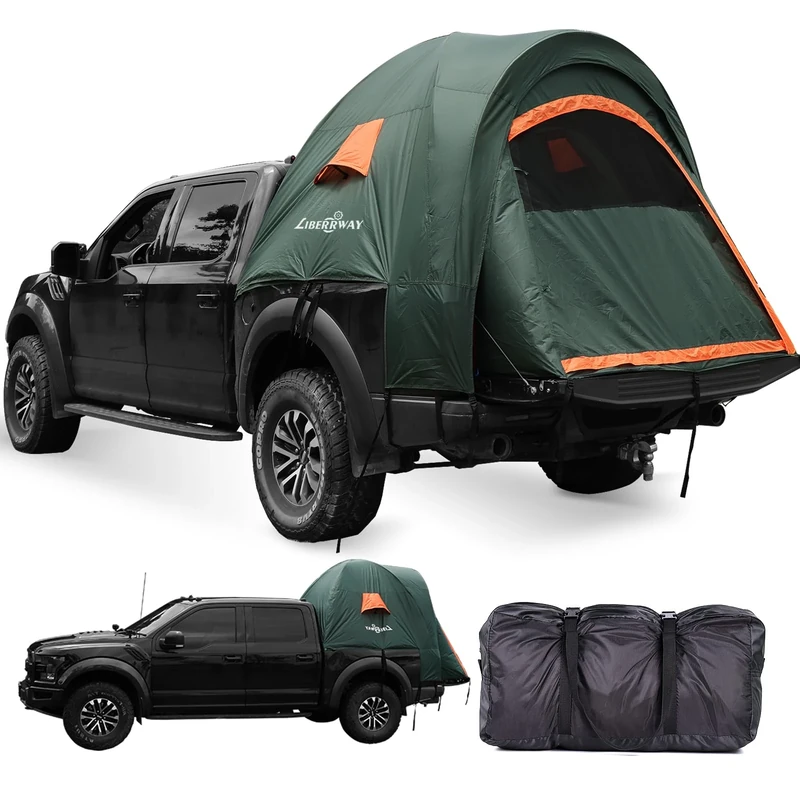 LIBERRWAY Truck Bed Tent, 6-6.3 FT Pickup Truck Tent with Rainfly and Waterproof PU2000mm Double Layer 2-Person TruckTents for Camping Outdoor Traveling-Green