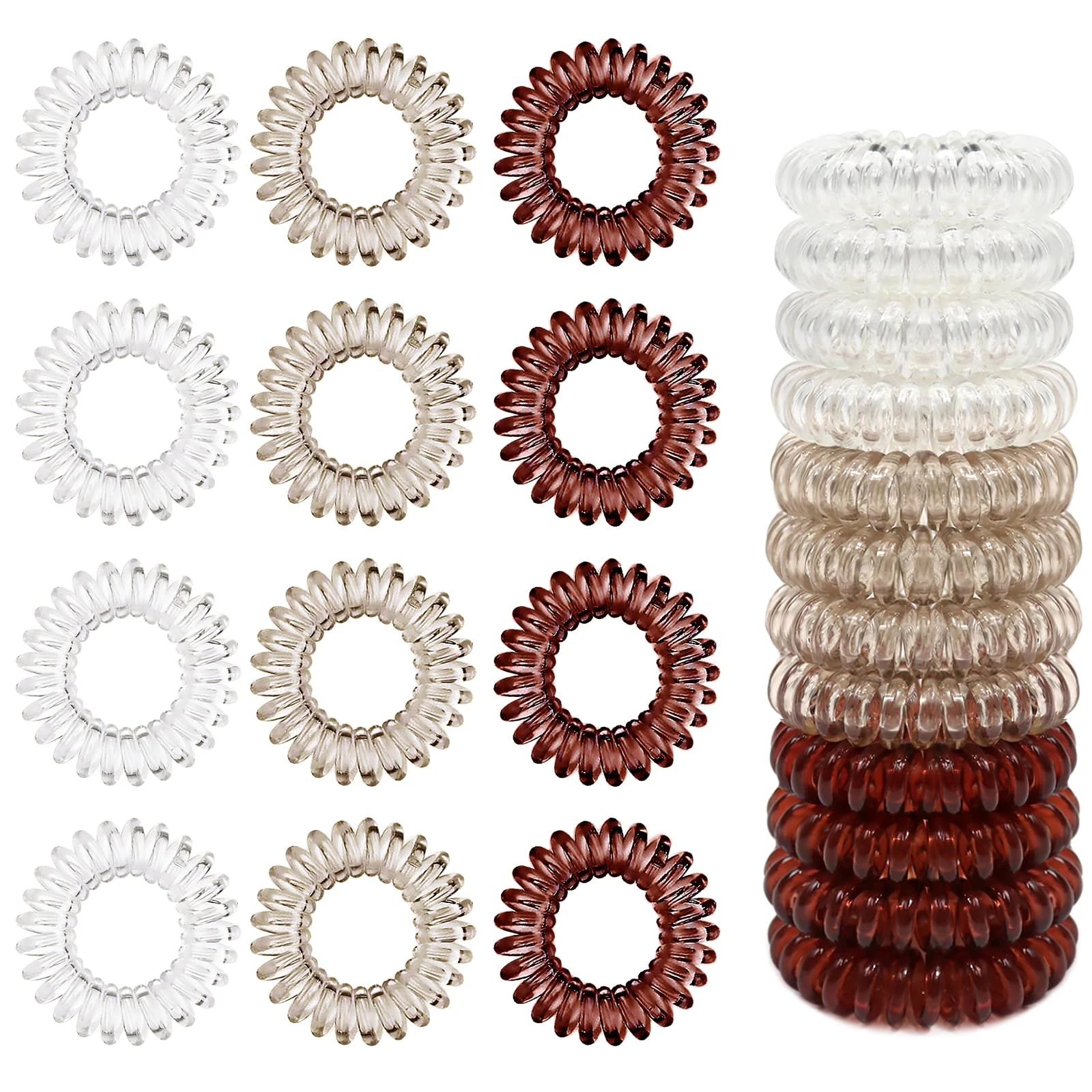 Sularpek 12 Pcs Spiral Hair Ties - No Crease Plastic Bobbles, Phone Cord Ponytail Holder for Women Girls