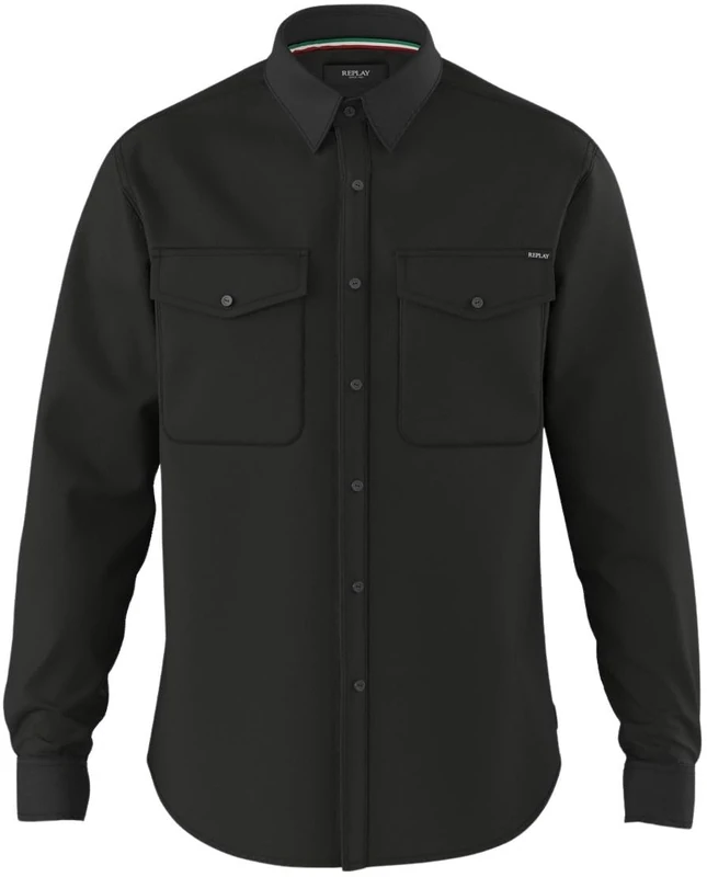 Replay Men's Denim Shirt, 098 Black, XL