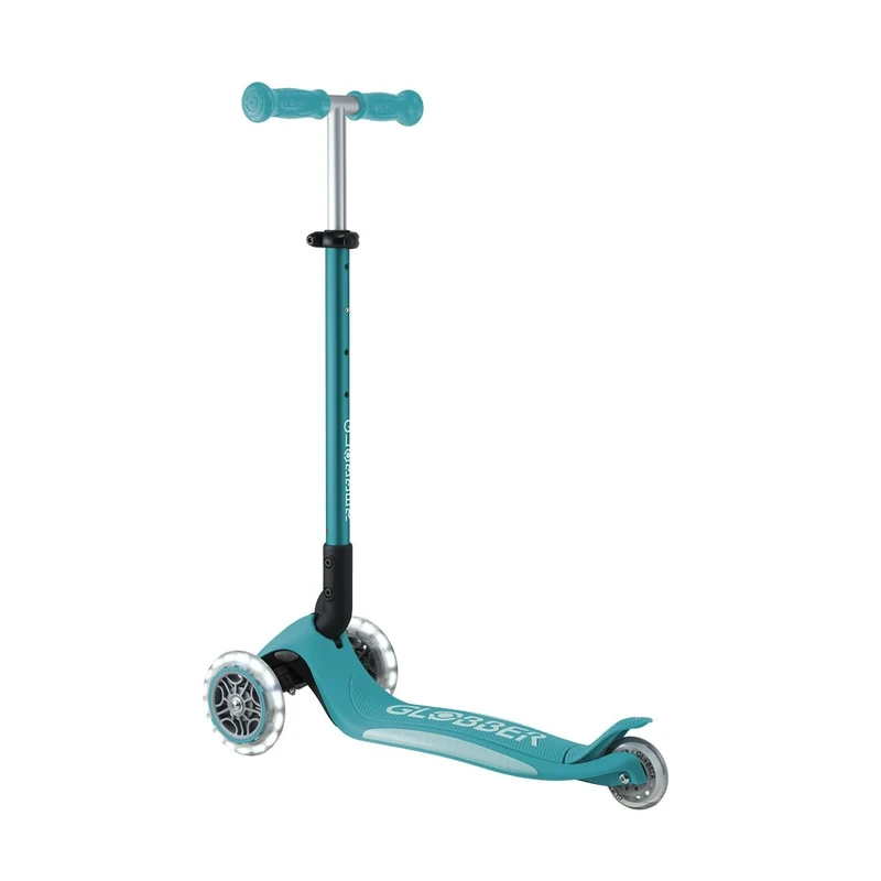 Globber - Primo Foldable Plus Lights - 3 Wheels Scooter for Children from 3 to 9 Years, Light Blue
