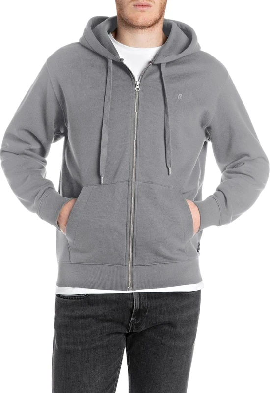 Replay Men's Basic Sweat Jacket with Hood, 093 Lead Grey, XXL