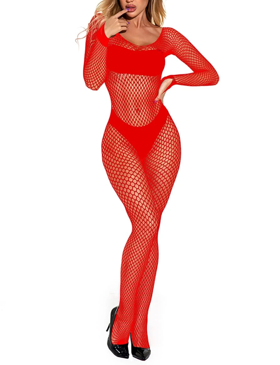 Women Fishnet Bodysuit Sexy Mesh Elastic One Piece Bodystockings Teddy Lingerie