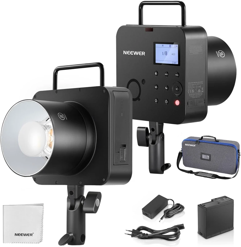 NEEWER Q4 400Ws 2.4G TTL Outdoor Studio Flash (New Look), 1/8000s HSS/2800mAh Battery/30W Setting Lamp/400 Full Power, Flash, Photography, Bowens Assembly, Monolight with Cleaning Cloth