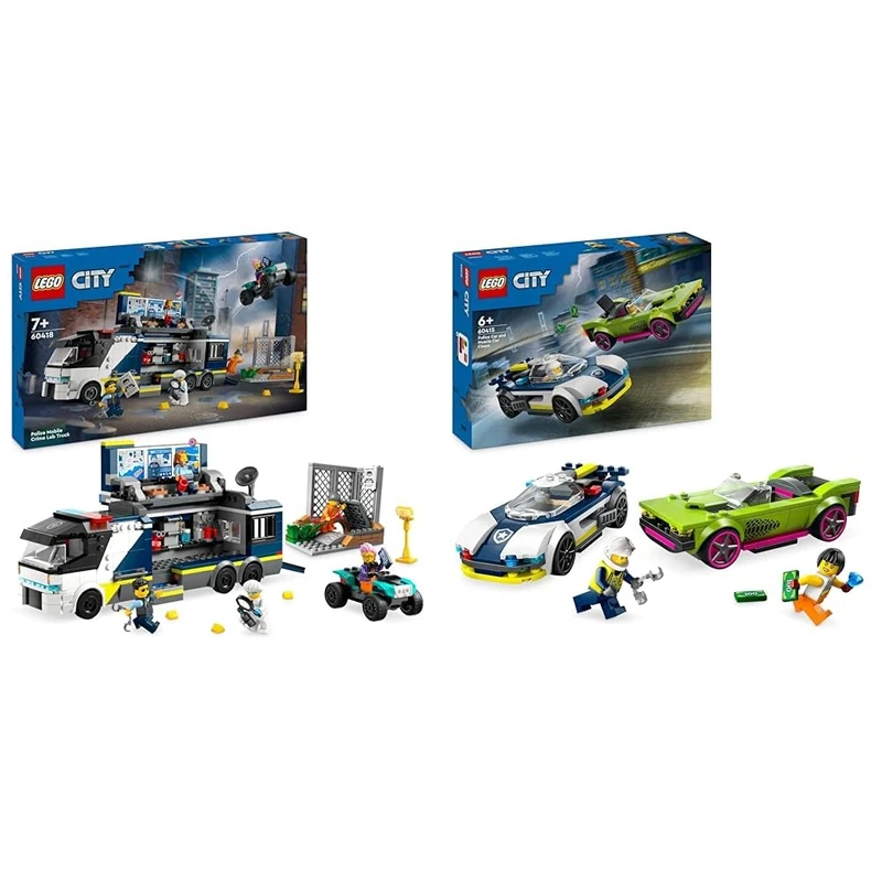 LEGO City Police Mobile Crime Lab Truck Toy for 7 Plus Year Old Boys, Girls & Kids & City Police Car and Muscle Car Chase, Racing Vehicle Toys for 6 Plus Year Old Boys & Girls, Fun Gift for Kids