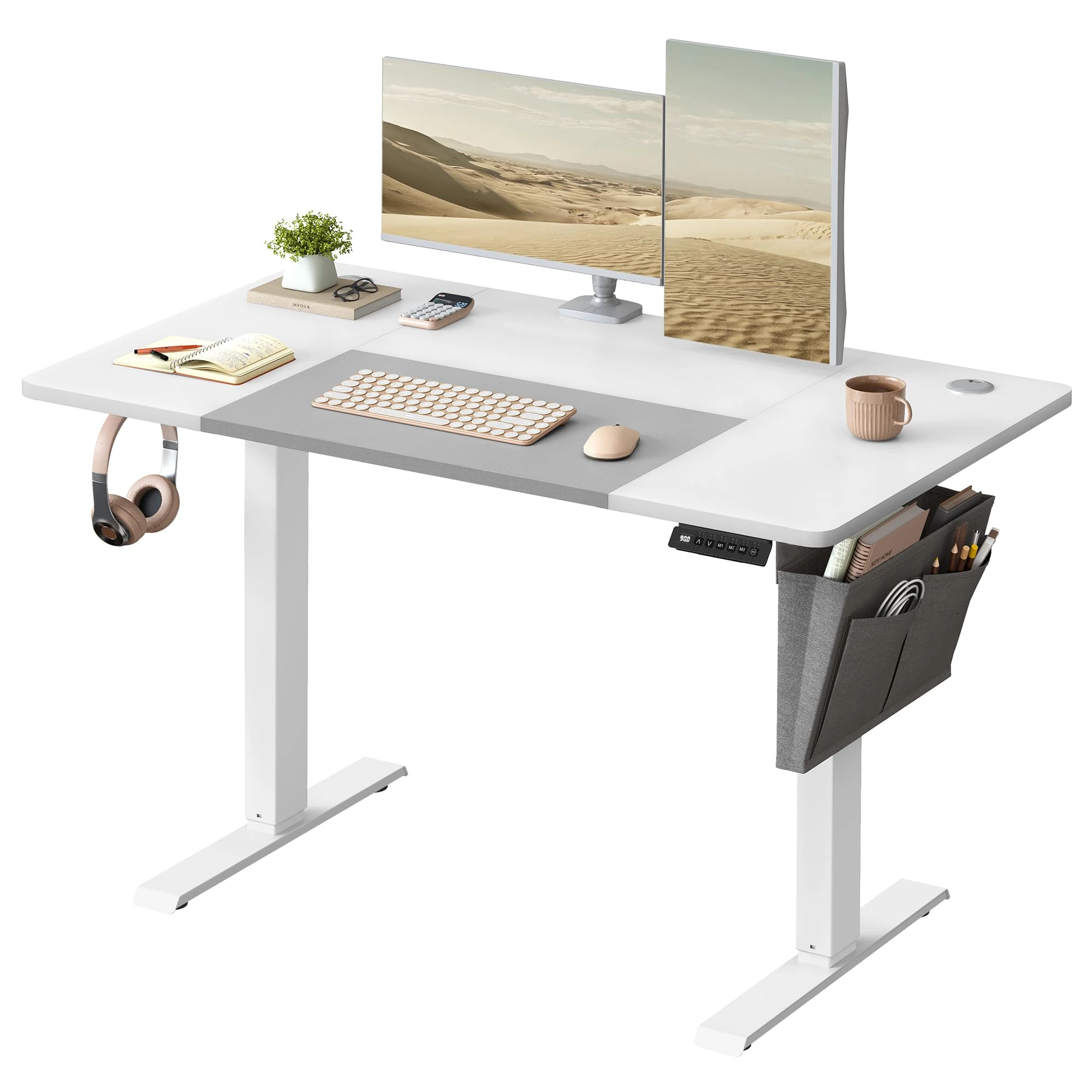VASAGLE Electric Standing Desk, Height Adjustable Desk, 60 x 120 x (72-120) cm, 4 Memory Heights, Storage Pocket, for Home Office, Study, Cloud White and Matte White LSD015W12V1