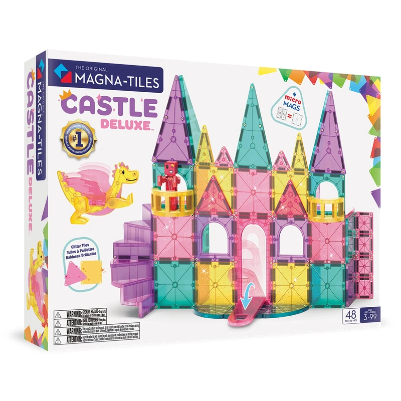 Magna-Tiles Castle DLX 48-Piece Magnetic Construction Set, The Original Magnetic Building Brand, 2.76 in x 17 in x 12 in