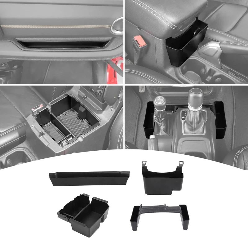 PDKLIN for 2024 Jeep JL Center Console Organizer, Gear Shift Side Tray for 2024 Jeep Wrangler JL JLU Gladiator JT Grab Handle Storage Tray Accessories 4pcs