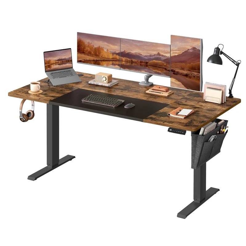 VASAGLE Electric Standing Desk, Height Adjustable Desk, 70 x 160 x (72-120) cm, 4 Memory Heights, Storage Pocket, for Home Office, Study, Rustic Brown and Matte Black LSD026X11V1