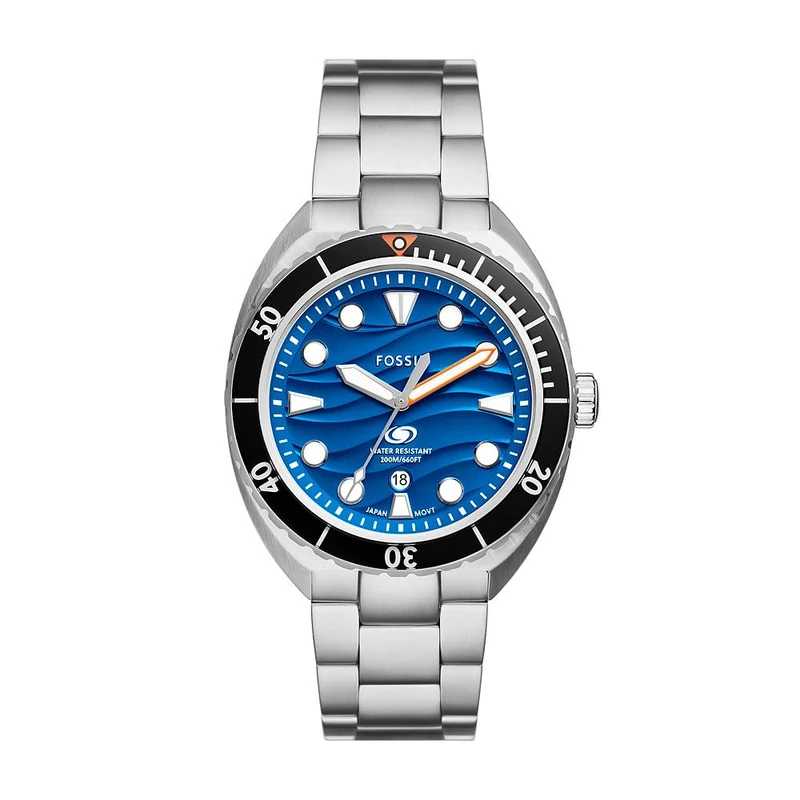 FOSSIL Breaker Watch for Men, Quartz Three Hand Date Movement with Stainless Steel or Silicon Strap