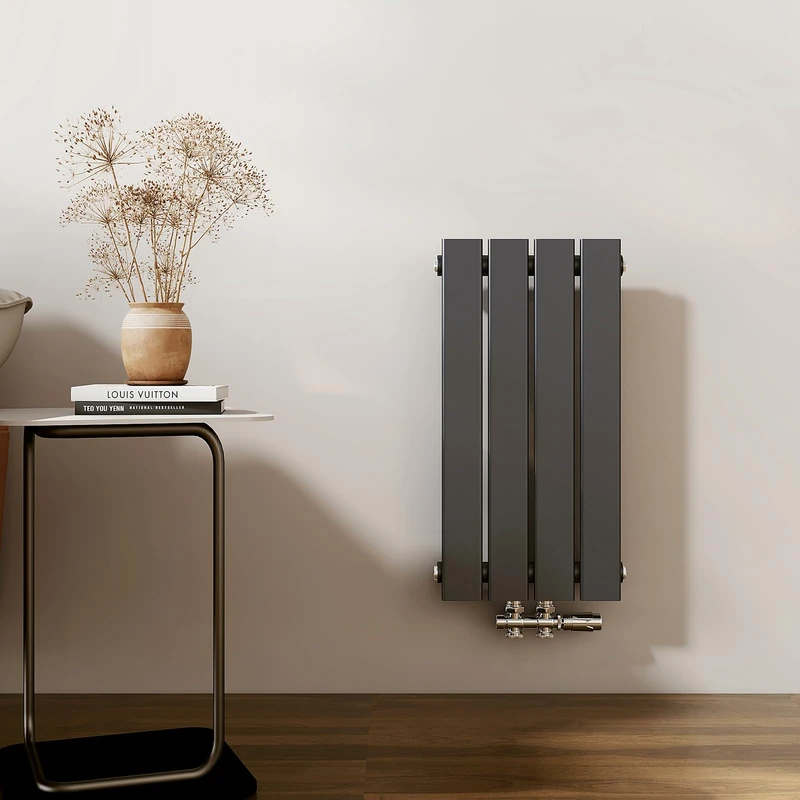 EMKE Radiator Small 300 x 600 mm, Radiator Flat Anthracite Single Layer for Bathroom and Living Room, Flat Radiator Panel Radiator Design Radiator Centre Connection