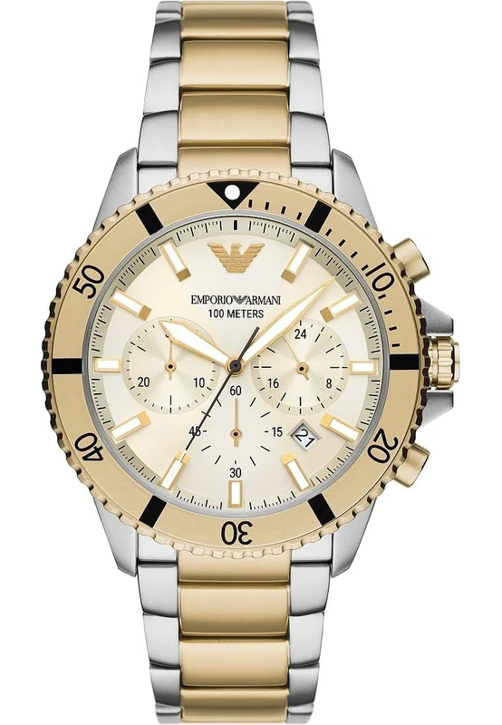 Emporio Armani Watch for Men, Quartz 3 sub dial Chronograph Movement and 43mm Case Size with Stainless Steel Strap