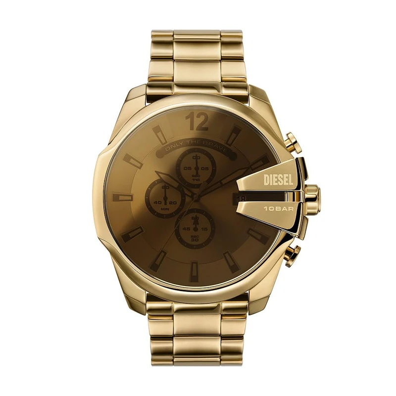 Diesel Chief Series Watch for Men, Chronograph Movement with Silicone, Stainless Steel or Leather Strap, Yellow Orche, 51MM