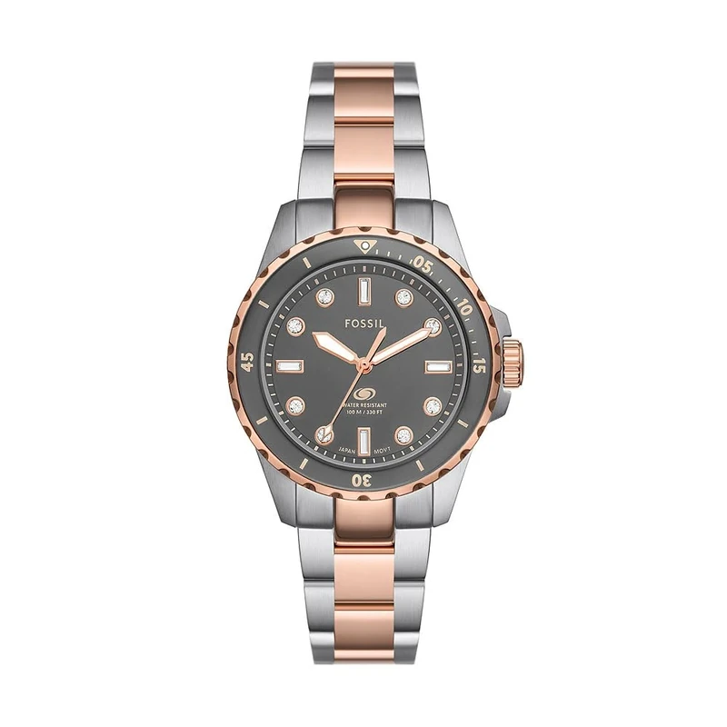 Fossil Blue Dive Watch for Women, Quartz Movement with Stainless Steel or Leather Strap, Silver Tone and Grey