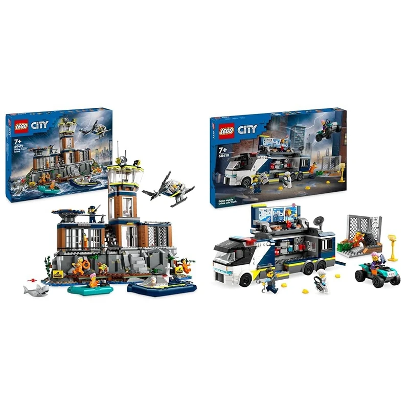 LEGO City Police Prison Island Toy for 7 Plus Year Old Boys, Girls & Kids, Emergency Vehicles Set & City Police Mobile Crime Lab Truck Toy for 7 Plus Year Old Boys, Girls & Kids, Vehicle Set