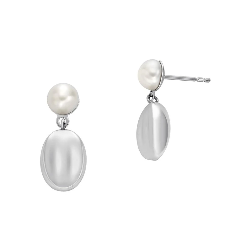 Skagen Women's Agnethe Pearl White Freshwater Pearl and Pebble Drop Earrings, SKJ1835040