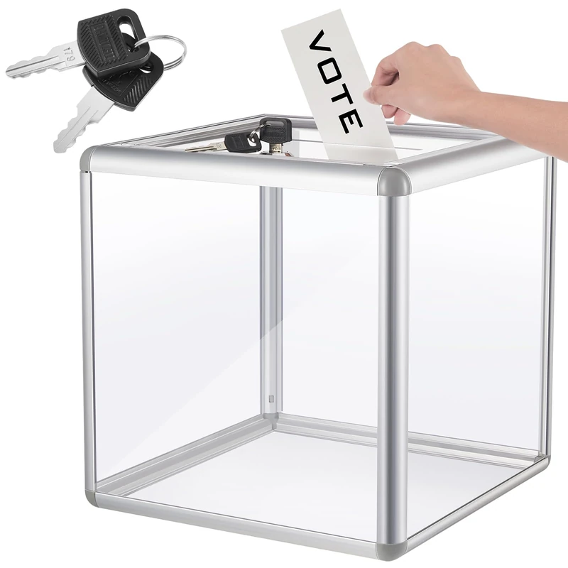 Lineshading Acrylic Donation Raffle Box with Slot & Lock, Large Clear Ballot Offering Suggestion Ticket Holder for Fundraising Drawing Storage Container Tip Jar Voting Charity(12 x 12 x 12 In,Clear) - Image 1