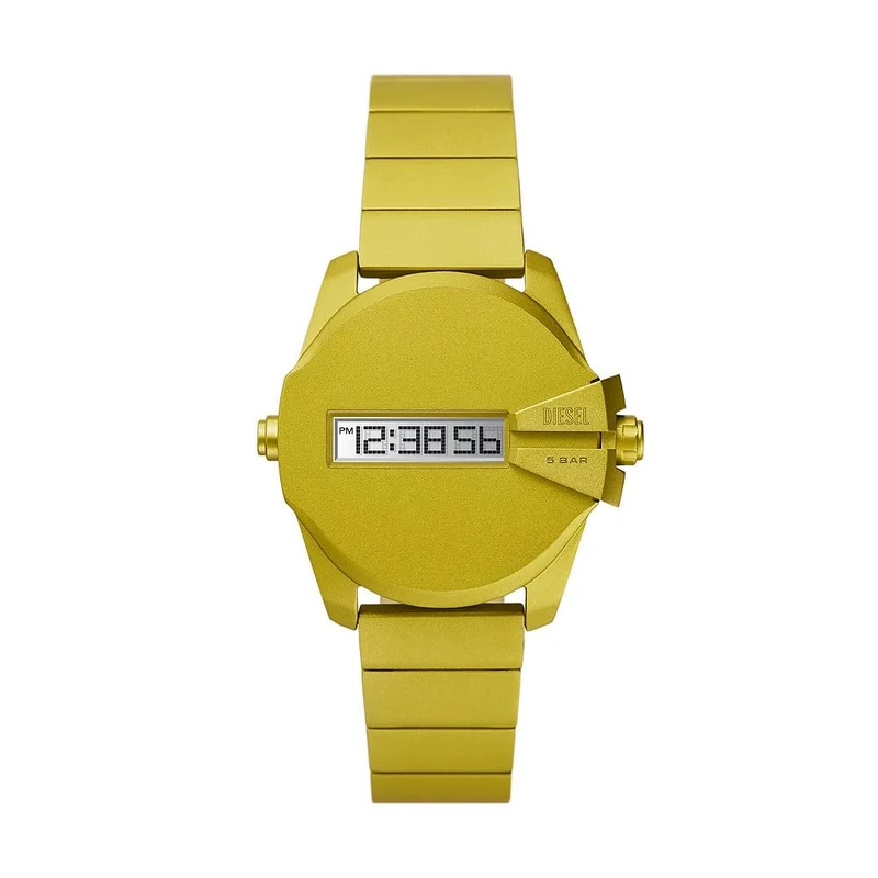 Diesel Baby Chief Watch for Men, Digital Movement with Silicone, Stainless Steel or Leather Strap, Yellow Orche, 35MM