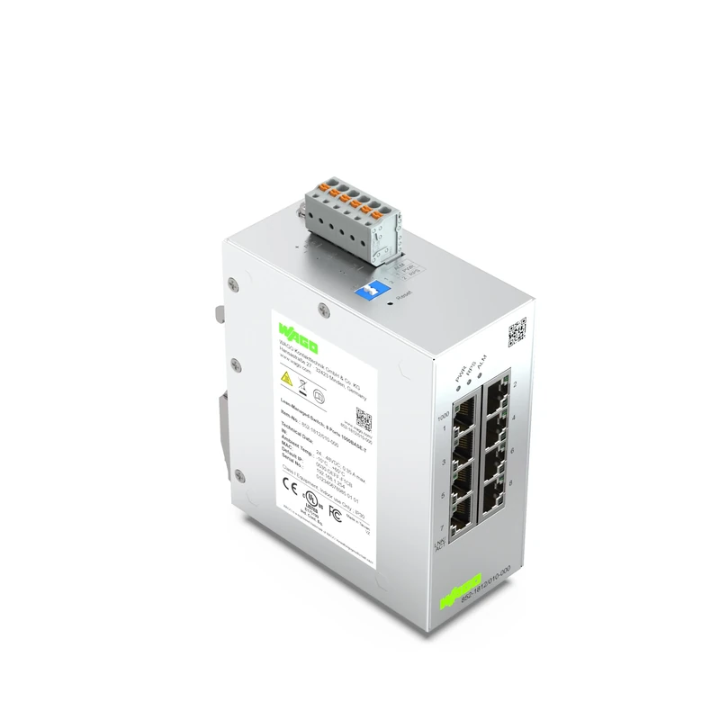 WAGO Industrial Switch 852-1812, with 8 10/100/1000 Mbit/s ETHERNET Ports Autonegotiation and Front-Panel Diagnostic LEDs, Supports up to 8000 Absolute MAC Addresses