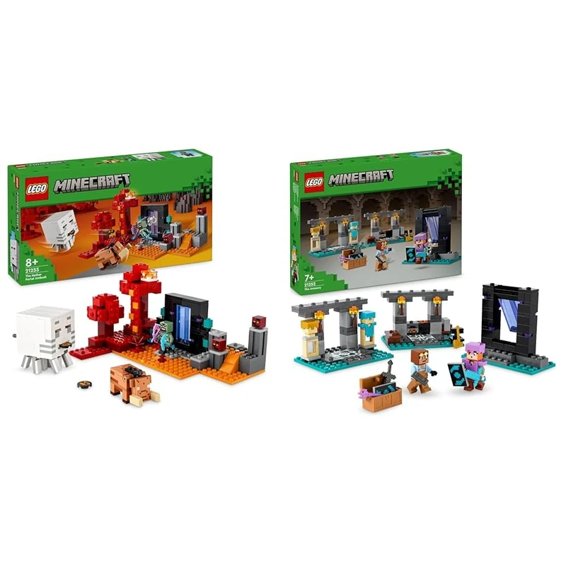 LEGO Minecraft The Nether Portal Ambush Adventure Set, Building Toys for Boys and Girls & Minecraft The Armoury Building Toys for Kids, Boys & Girls aged 7 Plus