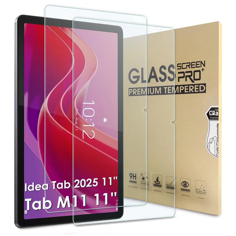 Bighan 2 Pack Screen Protector Compatible with Lenovo Tab M11 11"/Lenovo Idea Tab 2025, 9H Hardness Tempered Glass Film Clear Anti-Bubble Full Coverage foil