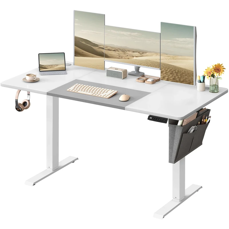 VASAGLE Electric Standing Desk, Height Adjustable Desk, 60 x 140 x (72-120) cm, 4 Memory Heights, Storage Pocket, for Home Office, Study, Cloud White and Matte White LSD016W12V1