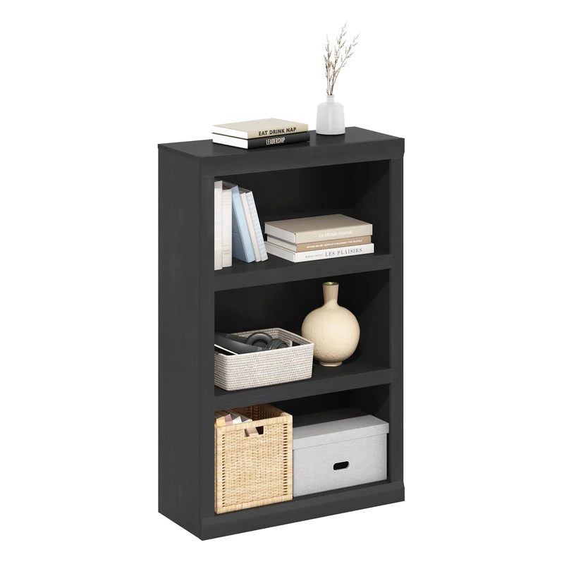 Furinno RAIL Book Shelf, 3-Tier Bookshelf, Bookcase with Open Shelf, 10.1 x 24.6 x 39, for Living Room, Bedroom, Home Office, Blackwood