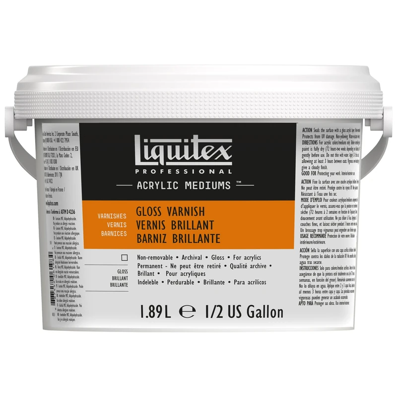 Liquitex 5345 Professional Gloss Varnish for Acrylic Paints, Archival Quality, Does Not Yellow, Dries Clear - 1.89 Litre Bottle