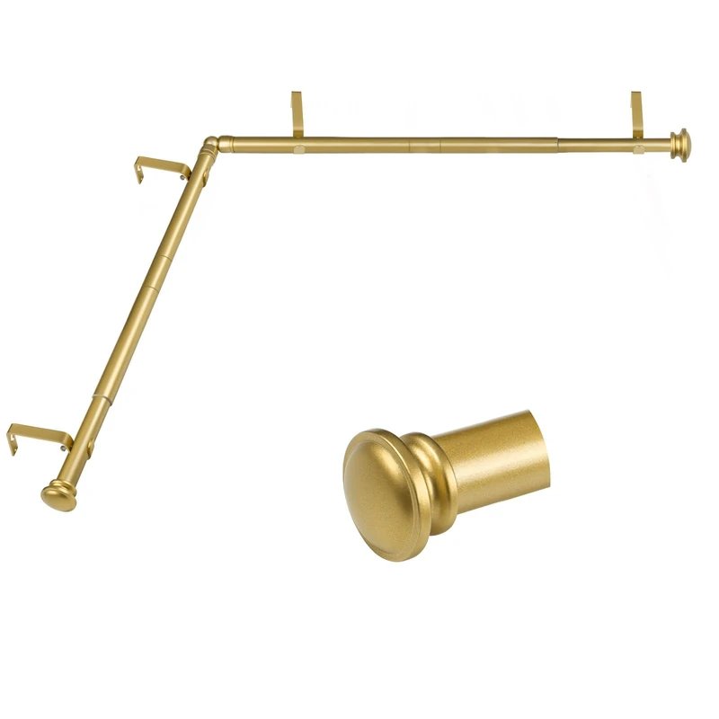 TONIAL Corner Curtain Rods, 32-86 Inch Center Rod for window, 20-82 Inch Side Rods for windows 3/4 Inch Decorative Drapery Rods with Small Cap Finial, Gold
