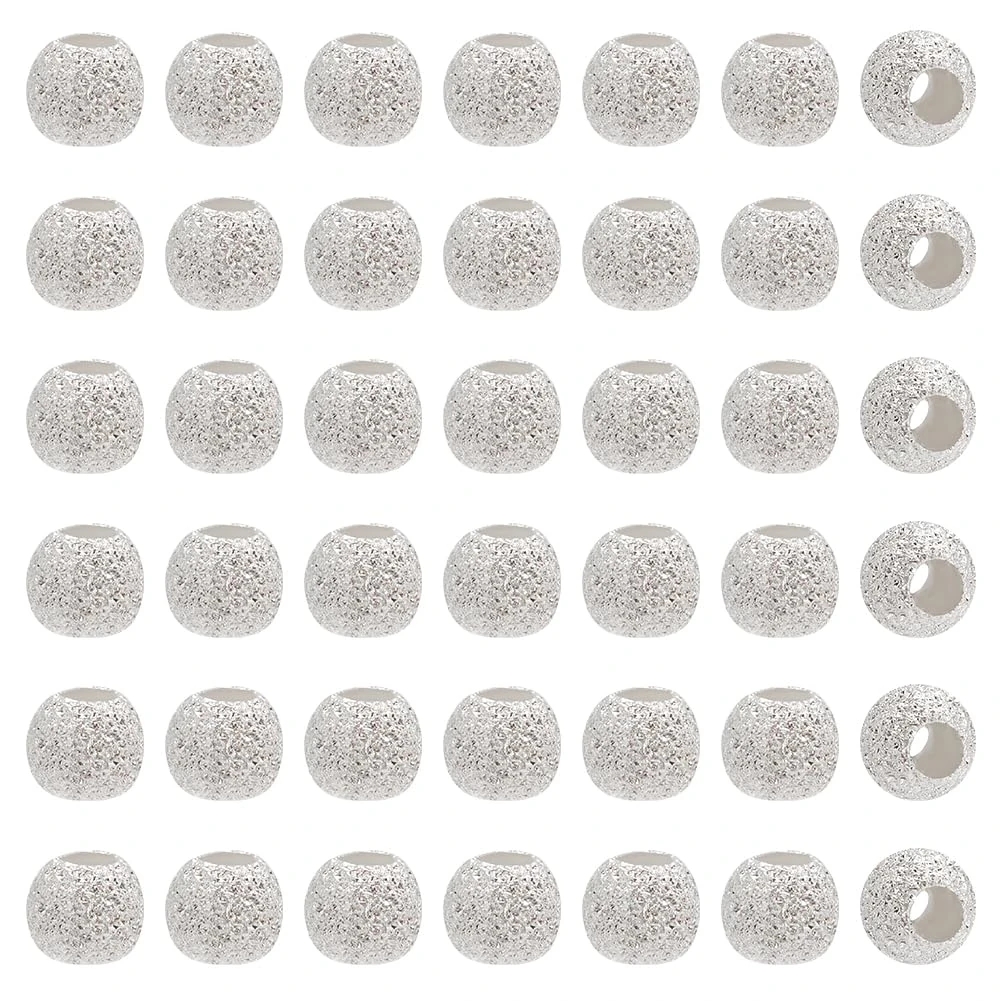 PH PandaHall 925 Sterling Silver 50pcs 3mm Starry Textured Spacer Beads, Sparkle Round Loose Spray Painted Silver Frosted for Necklace Bracelet DIY Crafts Jewellery Making
