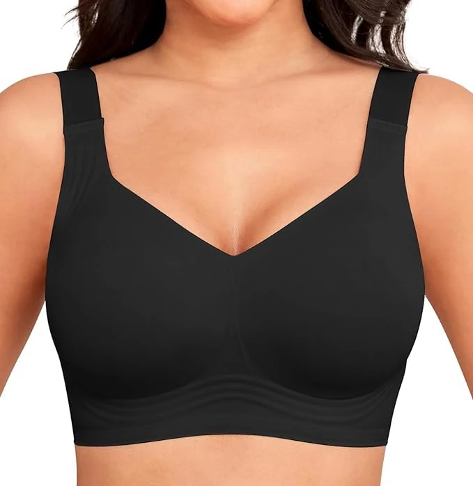 Yommay Full Coverage Bras for Women - Comfortable Ladies Sleep & Everyday Bras with Padded Cups, Black, XL