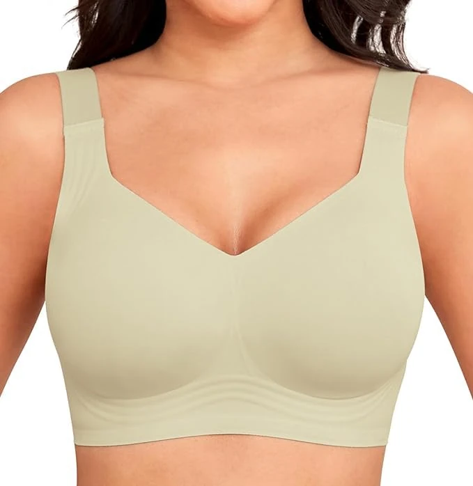Yommay Women's No Wire Full Coverage Bra - Comfort Ladies Sleep Everyday Bra With Padding, Light Green, L
