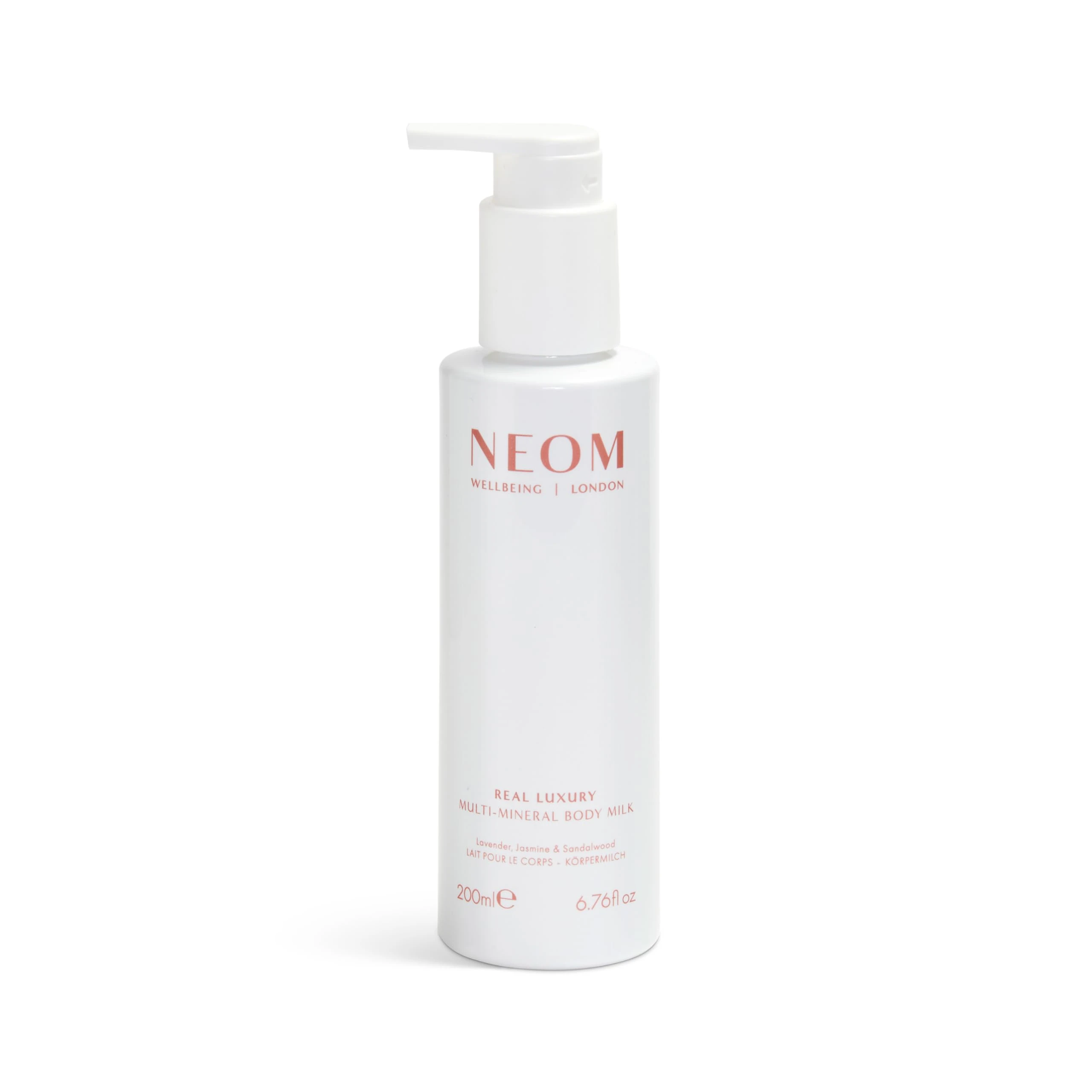 NEOM- Multi-Mineral Body Milk 200ml (Lavender, Jasmine & Sandalwood) | Real Luxury | Magnesium, Rosehip Oil & Chia Seed Oil | Moisturise, Nourish & Replenish | Vegan