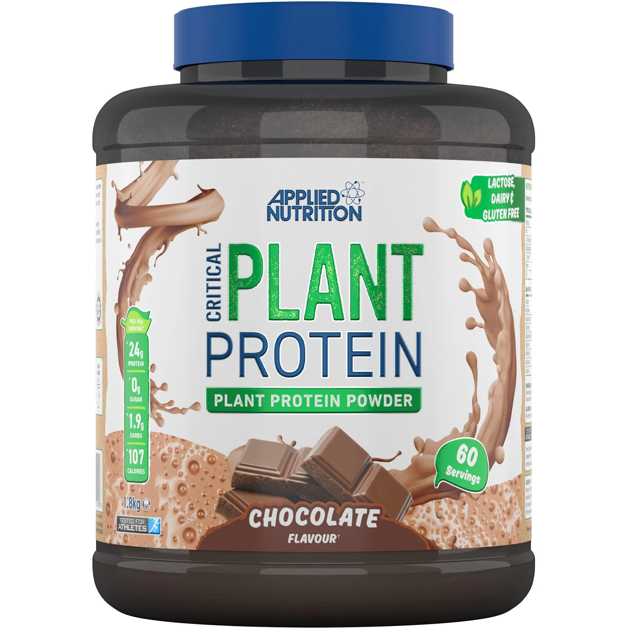 Applied Nutrition Plant Protein Powder – Critical Plant Vegan Protein Shake with SOYA, Pea, Brown Rice Proteins & Essential Amino Acids - Dairy-Free Gym Supplement (1.8kg - 60 Servings) (Chocolate)