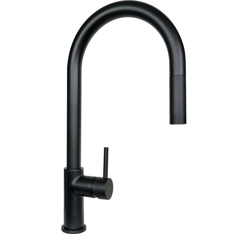 SCHOCK | Aquarain Single Lever Mixer Tap High Curved Barrel with Pull-Out Double Jet Shower, Black, h445