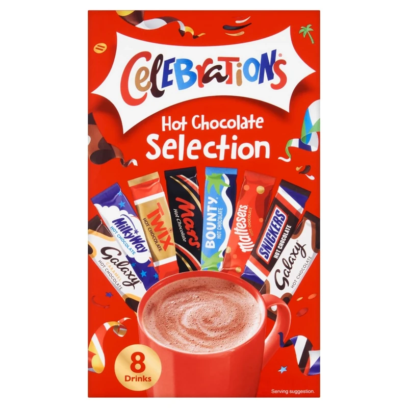 Celebrations Hot Chocolate Sachets 25g x 8 | Hot Chocolate Gift Set Featuring Galaxy, MilkyWay, Twix, Mars, Bounty, Maltesers, Snickers and Galaxy Caramel (Pack of 5)