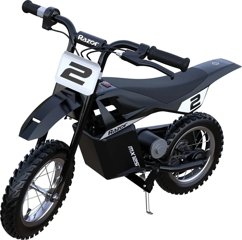Razor MX125 Dirt Rocket with Decals – Electric-Powered Dirt Bike for Kids 5+, High/Low Speed Switch, up to 8 MPH in High Speed Mode and 5 MPH in Low Speed Mode, up to 80 Minutes Ride Time in Low Mode