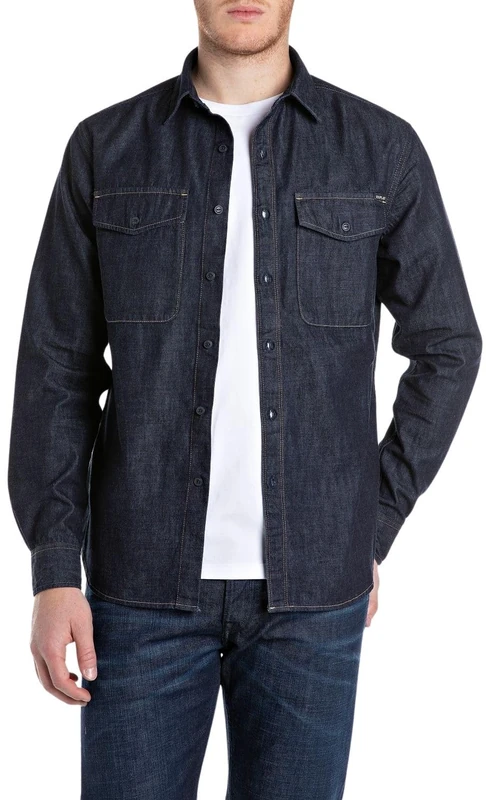 Replay Men's M4124 Shirt, 007 Dark Blue, L