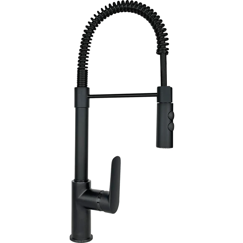 SCHOCK | Aquasoft T Single Lever Mixer with Spring Spout and Swivel Rod, Pull-Out Double Jet Shower, All Black, h495
