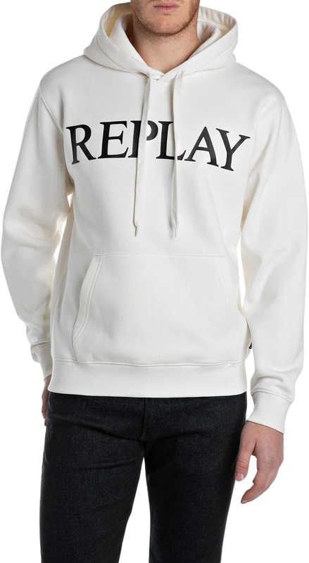 Replay Men's Hoodie, 011 Natural White, XXL