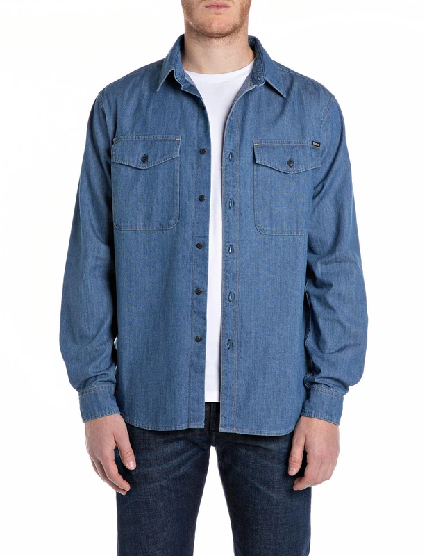 Replay Men's Denim Shirt, 009 Medium Blue, XL
