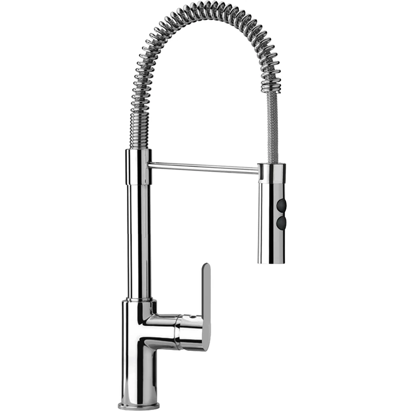 SCHOCK | New Aquasoft Single Lever Mixer with Spring Spout and Swivel Rod, Pull-Out Hand Shower and Double Jet, Chrome, h495