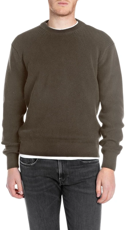Replay Men's Basic Cotton Pullover, 759 Mud Green, XXL