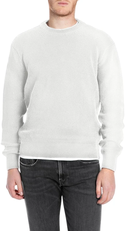Replay Men's Basic Cotton Pullover, 011 Natural White, XXL