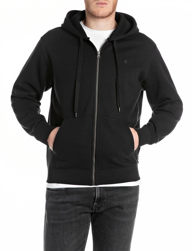 Replay Men's Basic Sweat Jacket with Hood, 098 Black, XL