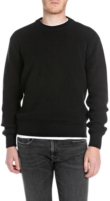 Replay Men's Basic Cotton Pullover, 098 Black, XL