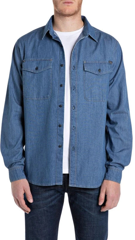 Replay Men's M4124 Shirt, 009 Medium Blue, L