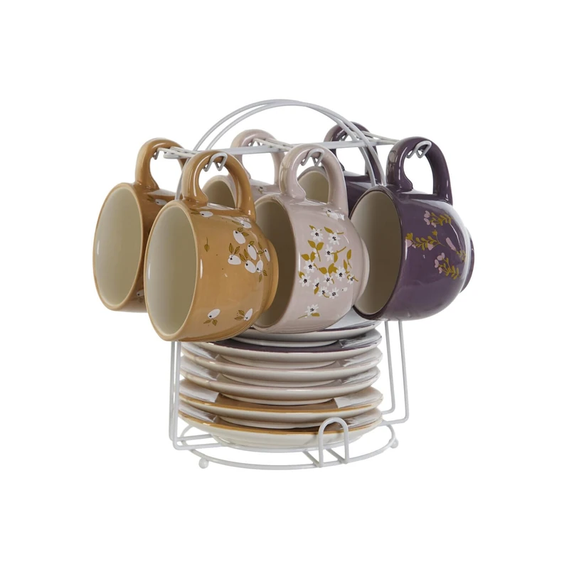 Cafe Set of 6 Dolomite Metal 20 x 18 x 20 cm 180 ml Pink - Image 1