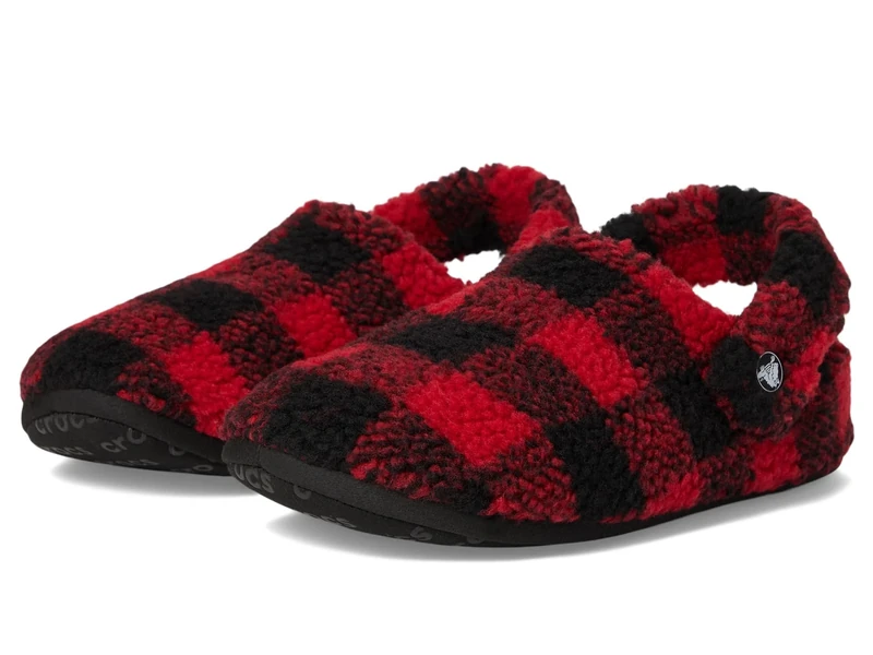 Crocs Unisex Kids Slipper, Classic Buff Check Cozzzy Slipper K, Varsity Red/Black, 12 UK Child
