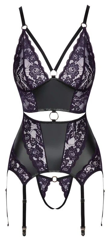 Cottelli Lingerie Women's Basque Set Black/Purple XL