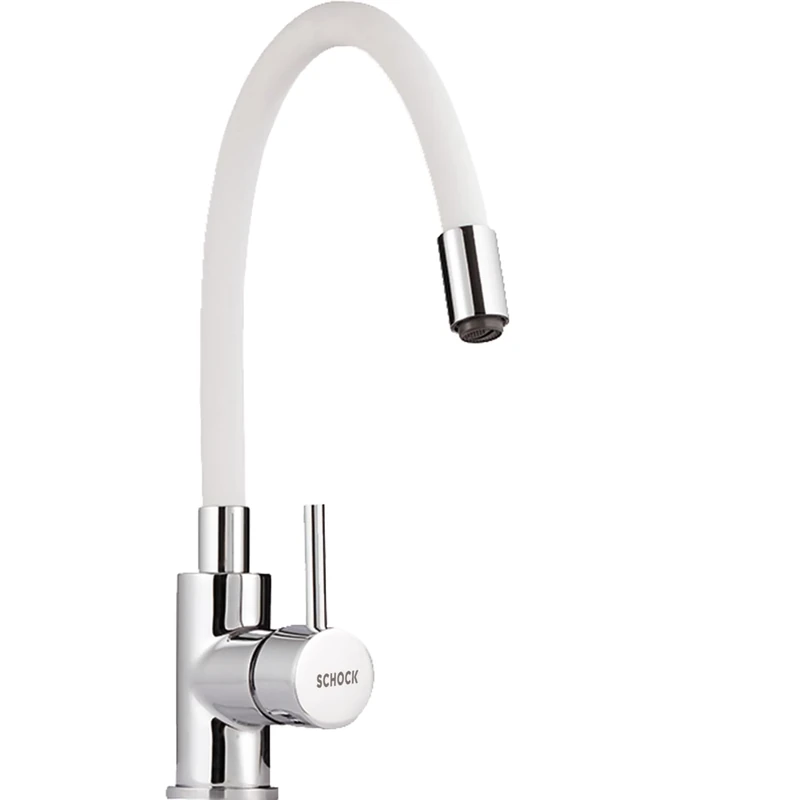 SCHOCK | Aquasnake Single Lever Mixer with High Spout with Flexible and Mouldable White Rubber Handshower, White